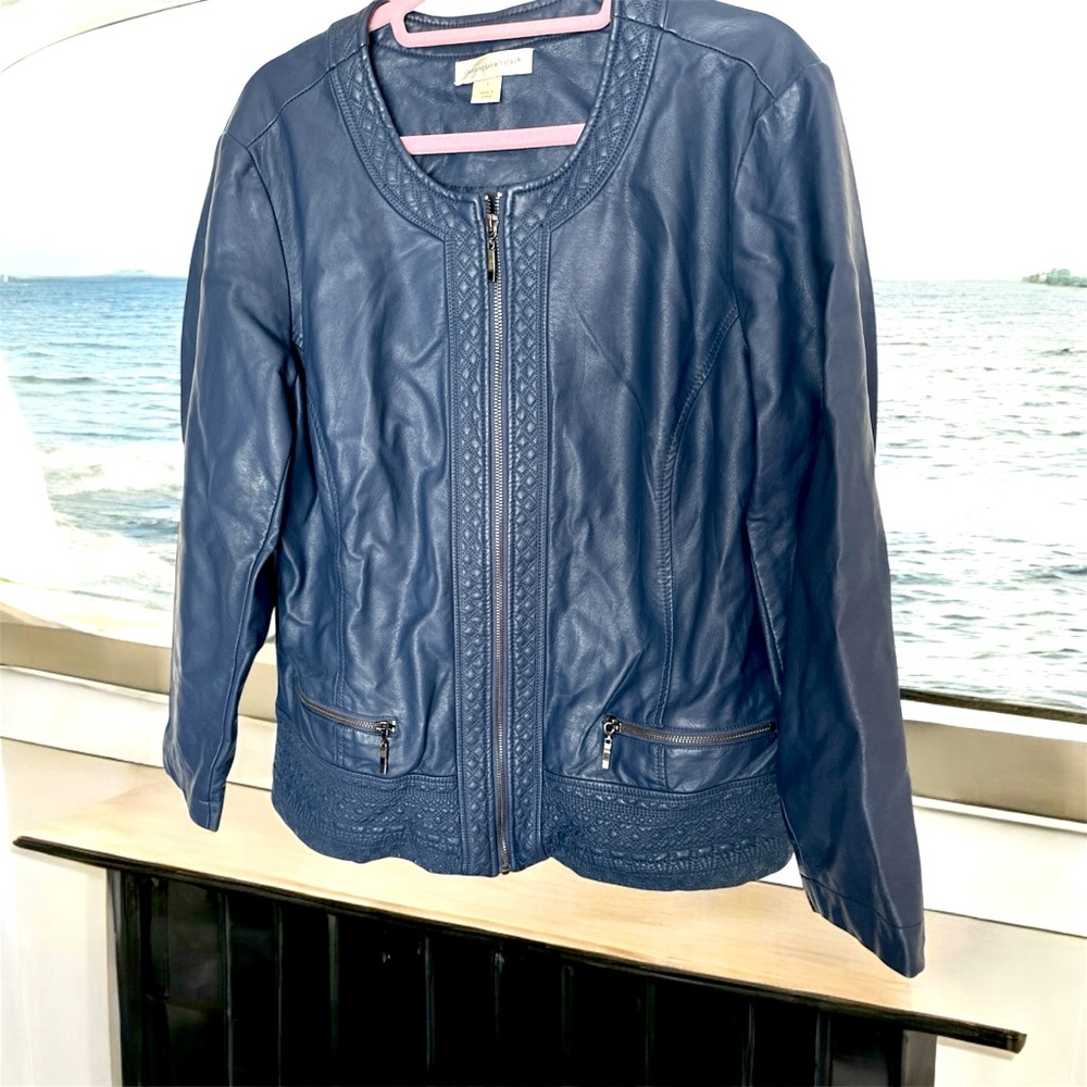 Christopher & Banks women’s large, navy Faux Leather Blazer/Jacket
